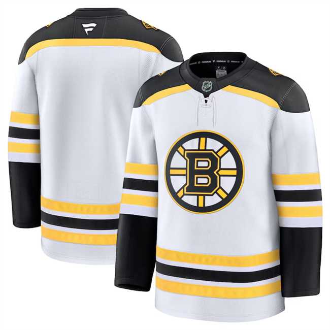 Mens Boston Bruins Custom White 2024-25 Away Stitched Hockey Jersey